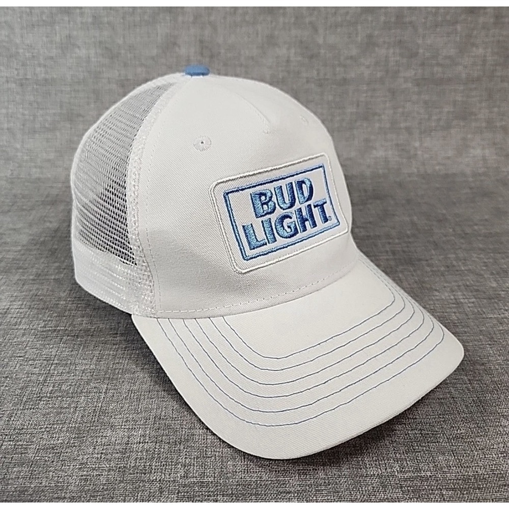NWOT Bud Light Beer Hat Snapback Adjustable Cap White W/ Mesh